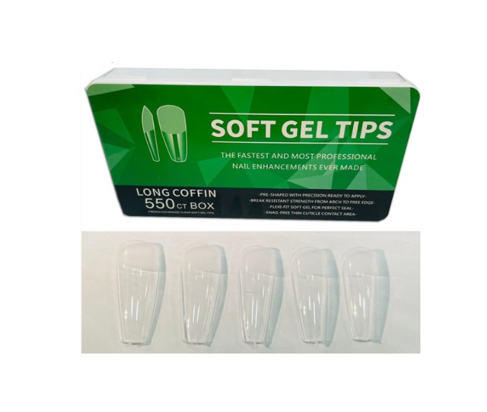 SOFT GEL TIPS LONG COFFIN BOX 550U