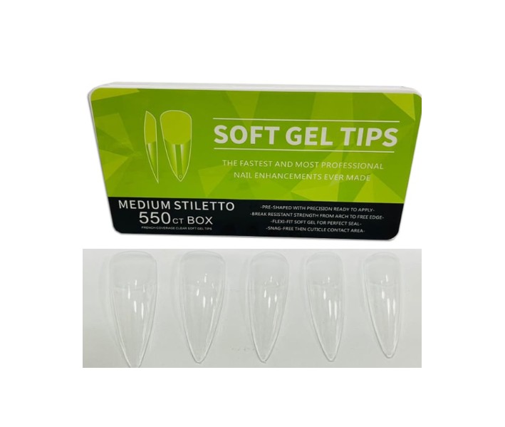 SOFT GEL TIPS MEDIUM STILETTO BOX 550U