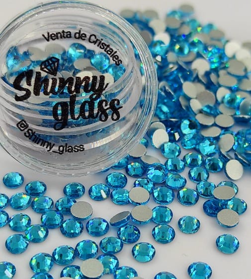 Cristales Redondos SS12 Aquamarina 200unid